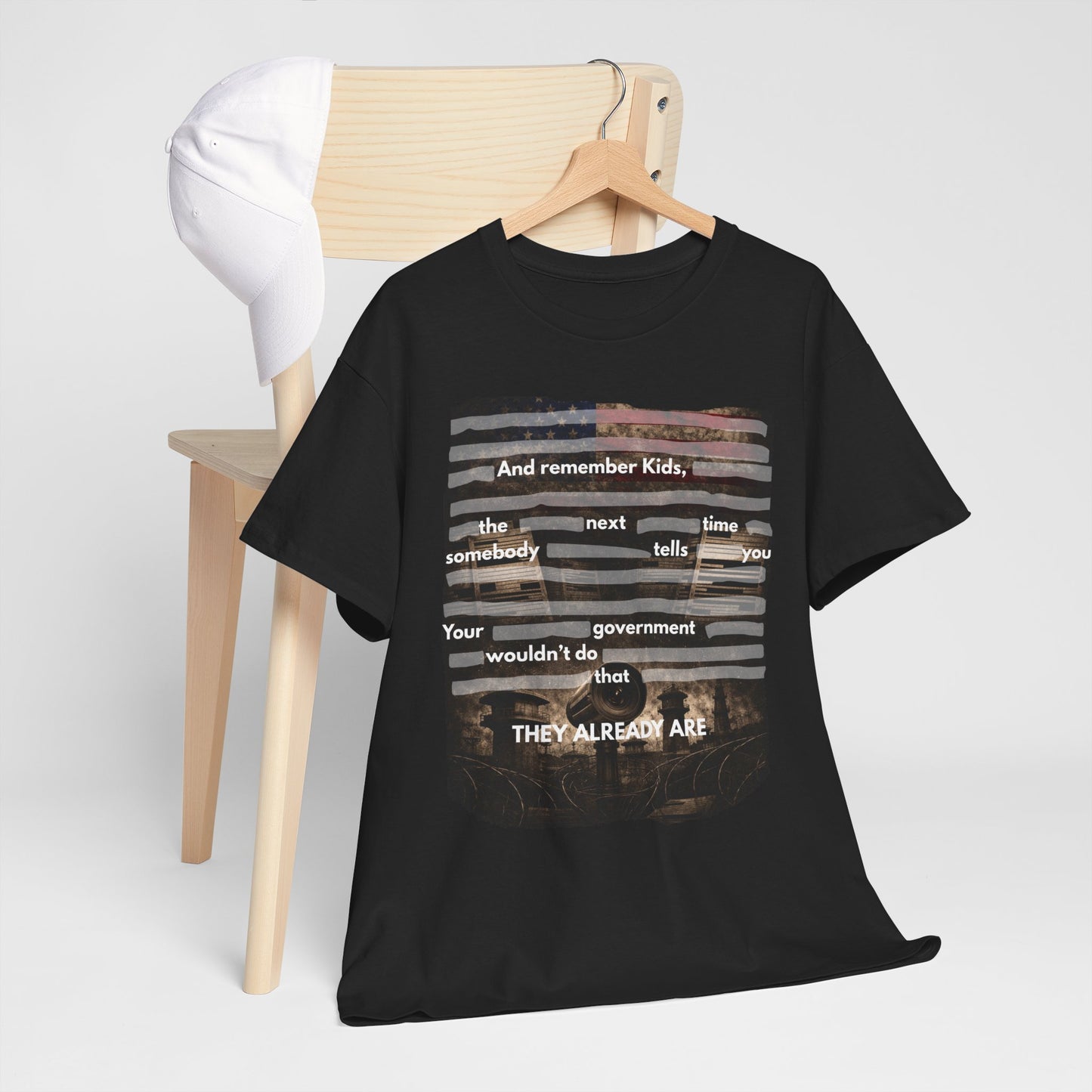 Redacted Text Quote Tee | Political Statement T-Shirt, Black Censored Bars