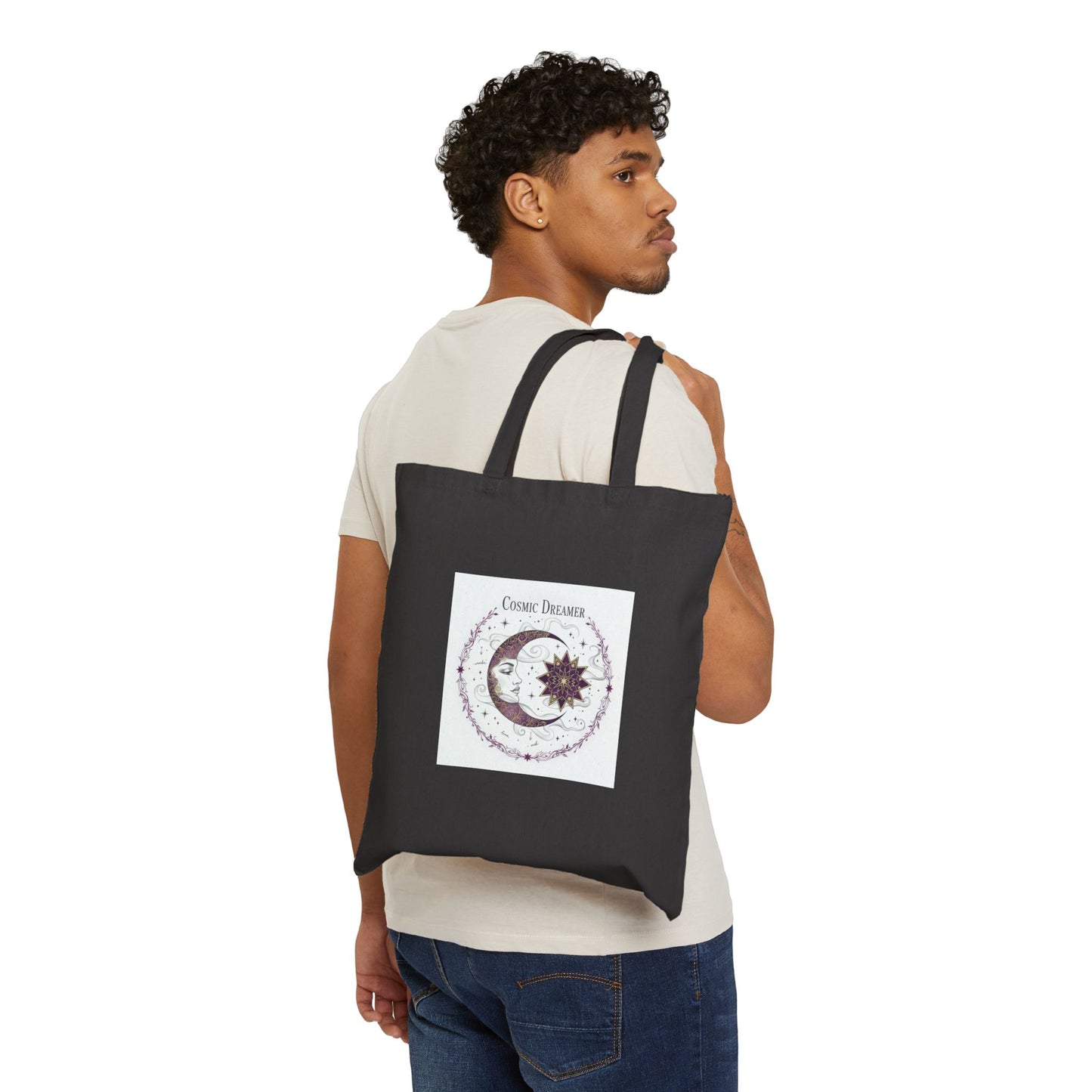 Cosmic Dreamer moon and sun tote bag | canvas tote | celestial boho print