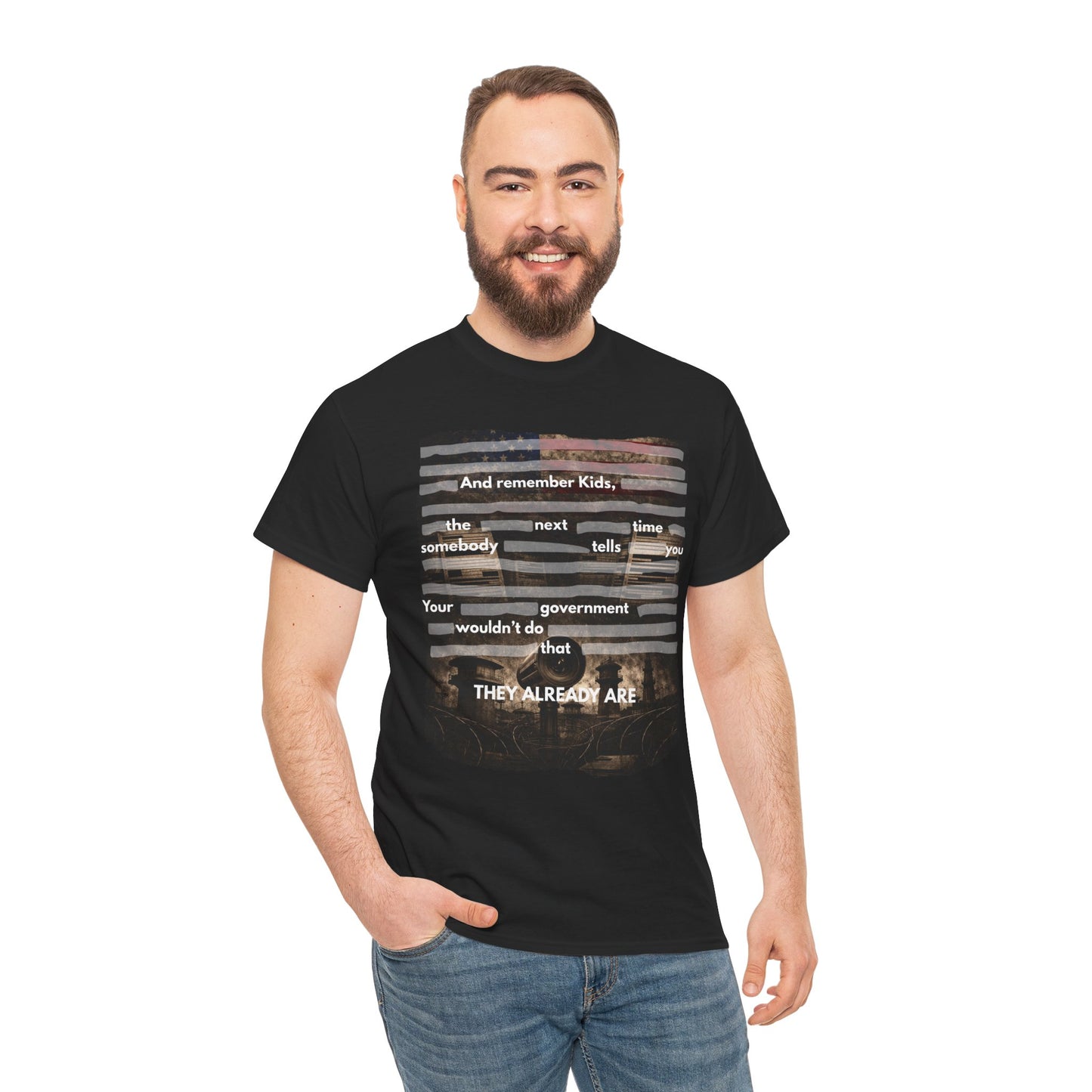Redacted Text Quote Tee | Political Statement T-Shirt, Black Censored Bars