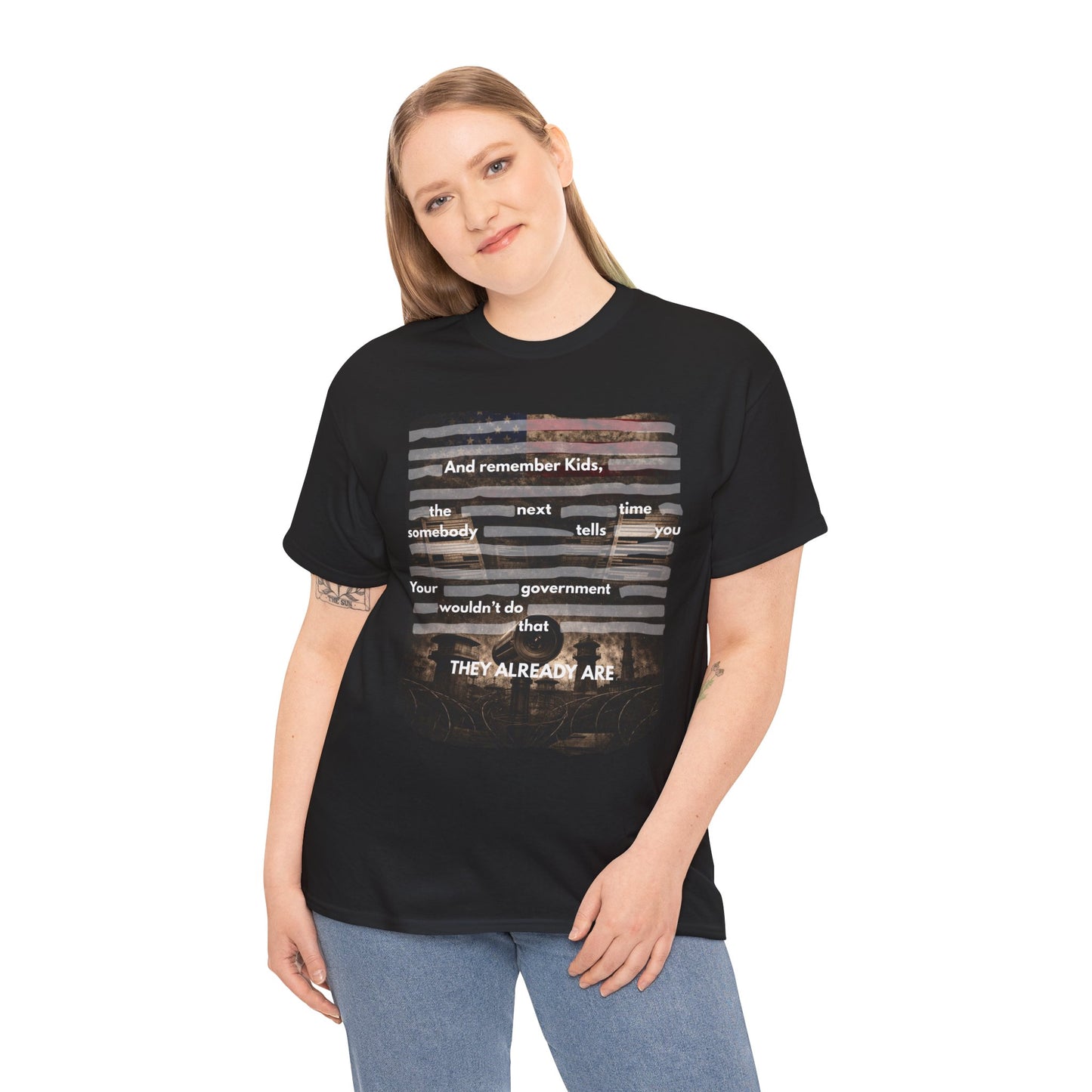 Redacted Text Quote Tee | Political Statement T-Shirt, Black Censored Bars